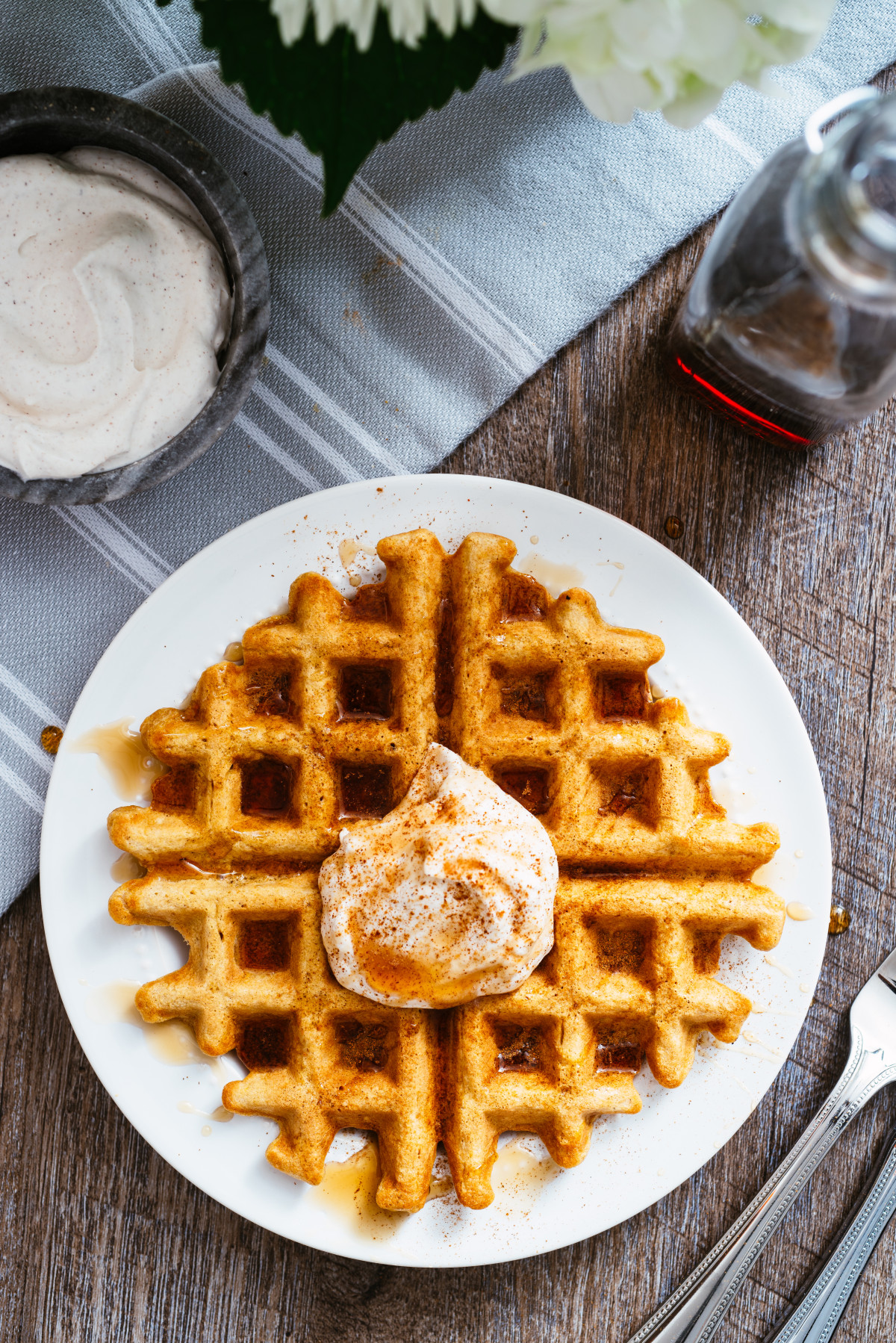 Sweet Potato Waffles with Cinnamon Whipped Cream – Luv Cooks